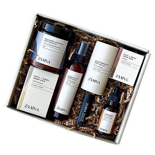 Spa Gift Set for Her Natural Handmade Relaxing Gift Basket Includes Rose Mist Lavender Soy Candle Face Serum Lip Balm Soap Bar Heel Balm Self Care for Women Wife Mother or Friend by ZAAINA 0 belly baby and beyond