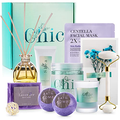 Spa Gifts for Women Chic Shea Lavender Combo Spa Kit Relaxation Gift Basket for Women with 8 Items and A Greeting Card A Complete Spa Box Spa Baskets Bath Sets for Women Gift for Birthday 0 belly baby and beyond