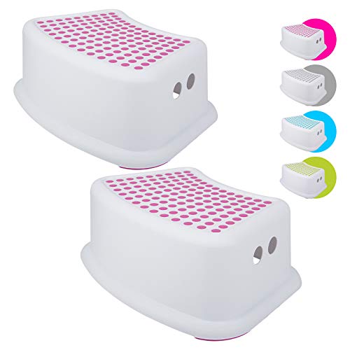 Step Stool for Kids 2 Pack Toddlers Stool for Potty Training Bathroom Kitchen Bedroom Toy Room and Living Room Toilet Stools with Soft Anti Slip Grips for Safety Stackable Pink 0 belly baby and beyond