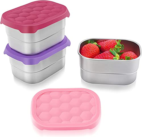 Tanjiae Stainless Steel Snack Containers for Kids Easy Open Leak Proof Small Food Containers with Silicone Lids Perfect Metal Toddler Lunch Box for Daycare and School 8oz 0 1 belly baby and beyond