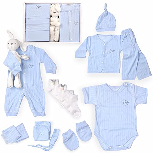 The Hamper Gift Co Baby Gift Set Gender Reveal Gift Set Baby Essensials 100 Cotton Gift Set 20 Piece Gift Set 0 belly baby and beyond