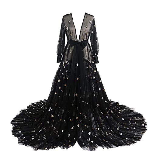 Tianzhihe Sparkle Starry Tulle Robe Sheer Maternity Photo Shoot Gown Long Sleeve Puffy Dressing Bathrobe 0 belly baby and beyond