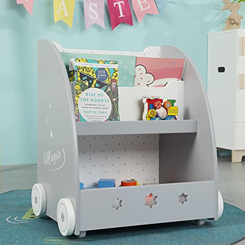 Toddler Bookself and Toy Storage Wooden Bookself for Kids Bedroom Age 3 5 Children Bookcase Organizer BinBook Rack Display Shelves Infant BooksToys Chest for Baby 36 Months Up Gray 0 belly baby and beyond