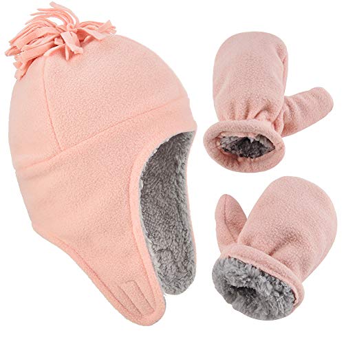 Toddler Winter Hat with Mitten Set Baby Kids Warm Fleece Cap Set with Ear Flaps 0 belly baby and beyond