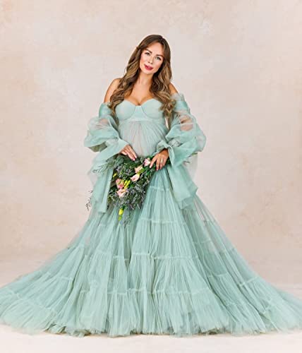 Tulle Maternity Dresses for Photoshoot Off Shoulder Robes Long Sleeve Bridal Lingerie Baby Shower Dress Pregnancy Gowns 0 0 belly baby and beyond