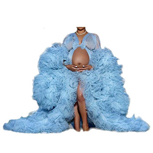 Tulle Wedding Dress Maternity Dress Sky Blue Woman Long Tulle Robes Photo Shoot 0 belly baby and beyond