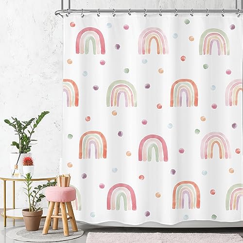 Ufeela Boho Rainbow Shower Curtain Pink Polka Dot Shower Curtain for Kids Girls Cute Shower Curtain Bathroom Set Modern Minimalist Curtain Aesthetic Geometric Bathtub Accessories Decor 60Wx72L 0 belly baby and beyond