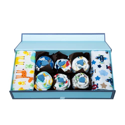 Unique Cupcake Baby Boy Gift Set Baby Layette Set with Adorable New Baby Clothing Gift for Expecting Moms and New Parents Blue Nikkis Gift Baskets 0 belly baby and beyond