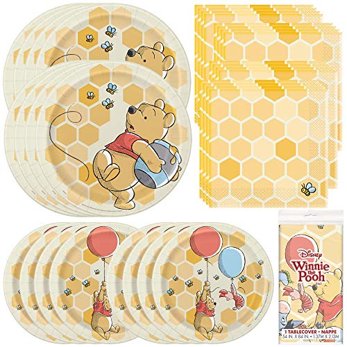 Unique Disney Winnie The Pooh Dinnerware Party Bundle Luncheon Napkins Dinner Dessert Plates Table Cover Great for Themed Parties Kids Birthday Halloween Officially Licensed by Unique 0 belly baby and beyond