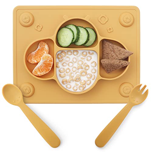Upgraded ROCCED Suction Plates for Baby Placemat Spoon Fork Set for Toddlers Silicone Baby Plates with Suction Baby Dishes for Kids Plates mustard 0 belly baby and beyond