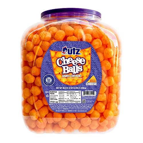 Utz Cheese Balls Barrel Tasty Snack Baked with Real Cheddar Cheese Delightfully Poppable Party Snack Gluten Cholesterol and Trans Fat Free Kosher Certified 365 Oz 0 belly baby and beyond