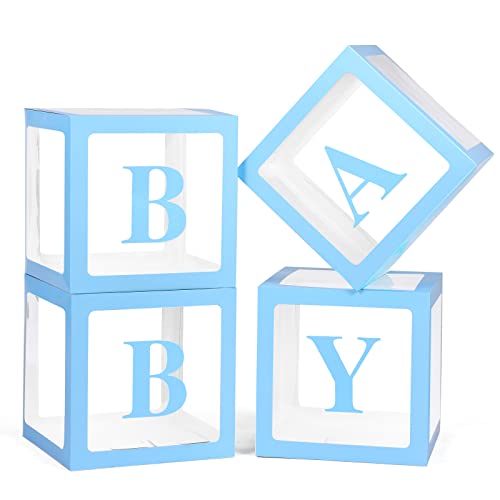 Voircoloria Baby Boxes with Letters for Baby Shower 4 Transparent Balloon Boxes with Letters for Gender Reveal Birthday Wedding Baby Shower Decorations Blue 0 belly baby and beyond