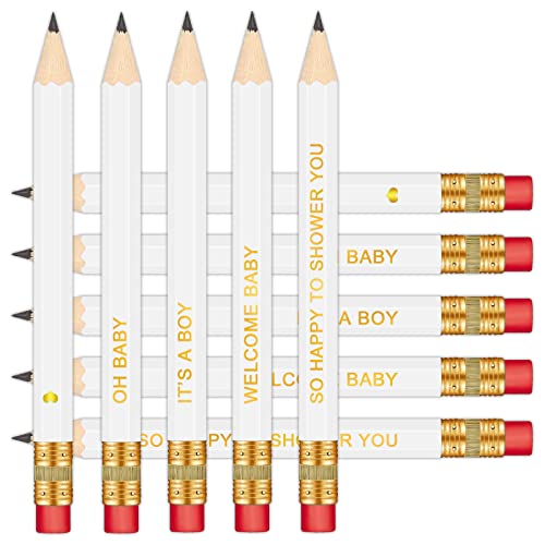 Vusnud 50Pcs Baby Shower Sharpened Half Pencils with Erasers Pre sharpened Pencils for Baby Shower Games 4 Inches Boys White 0 belly baby and beyond