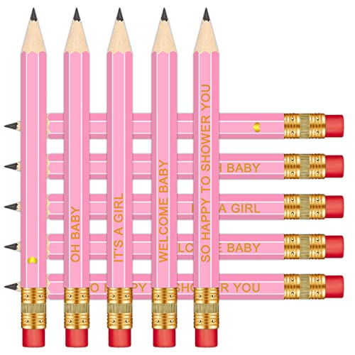 Vusnud 50Pcs Baby Shower Sharpened Half Pencils with Erasers Pre sharpened Pencils for Baby Shower Games 4 Inches Girls Pink 0 belly baby and beyond