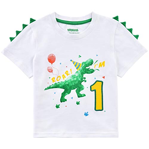 WAWSAM 1st Birthday Boy Shirt Dinosaur Birthday T Shirt 1 Year Old Toddler Dinosaur Outfit Cotton White Dino Party Shirt 0 belly baby and beyond