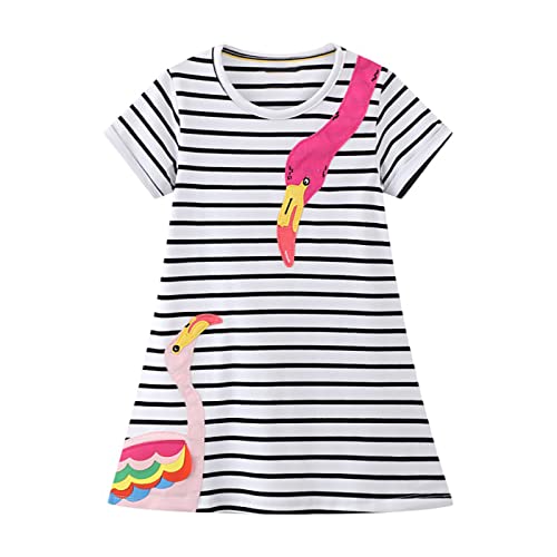WRHPZW Toddler Girl Casual Short Sleeve Dress Cotton Summer Active Playwear Basic Cartoon Appliques Printing Jersey Dresses 0 belly baby and beyond