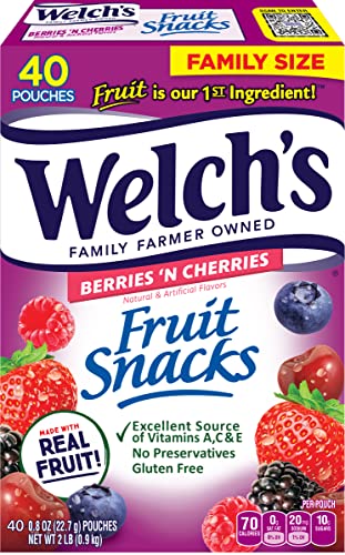 Welchs Fruit Snacks Berries N Cherries Gluten Free Bulk PackIndividual Single Serve Bags 08 oz Pack of 40 0 belly baby and beyond