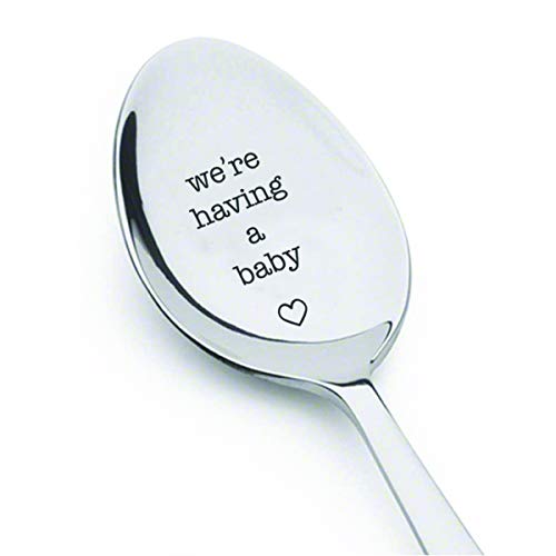 Were having a baby Engraved Spoon Surprise Pregnancy Gift for New Birth Reveal Baby Announcement Spoon Were expecting its a boy or a girl Special Unique Gift Stainless Steel Teaspoon 7 inches 0 belly baby and beyond