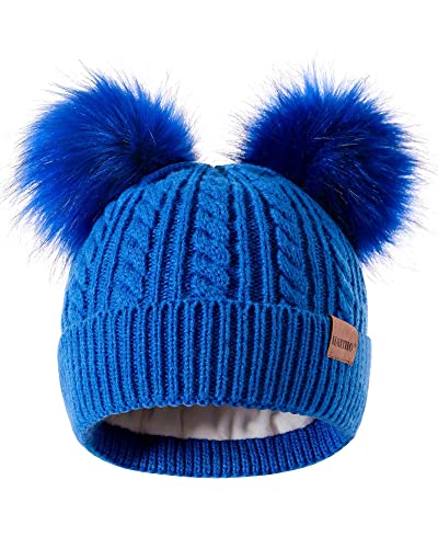 Winter Hat for Kids Toddler Children Girls Beanie with Double Pom Pom Warm Fleece Lined Girls Accessories Knit Beanies Cap 0 belly baby and beyond