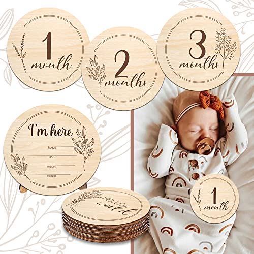 Wooden Baby Monthly Milestone Cards with Birth Announcement Sign Pregnancy and Baby Shower Gifts for Boys and Girls Newborn Photography Props 0 belly baby and beyond