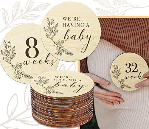 Wooden Pregnancy Milestone Signs for 8 40 Weeks Weekly Baby Bump Tracker Milestone Discs Baby Shower Gifts for Pregnant Moms Gender Neutral Baby Announcement Cards 0 belly baby and beyond