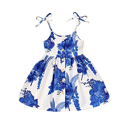 YOUNGER TREE 1 5T Toddler Kids Girls Summer Dress Sling Blue Floral Casual Dress Pattern Girls Party Dress Sleeveless 0 belly baby and beyond