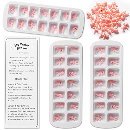 ZJJZGYXINTAI My Water Broke Baby Shower Game with 80 Mini Plastic Babies 3 Ice Cube Trays and 1 Sign Used for Ice Baby Shower Games White 0 belly baby and beyond