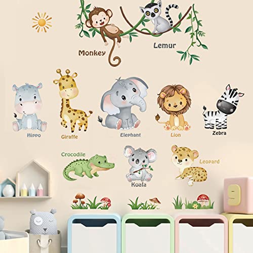 decalmile Jungle Animals Wall Decals Monkey Elephant Lion Giraffe Wall Stickers Baby Nursery Kids Room Living Room Wall Decor 0 belly baby and beyond