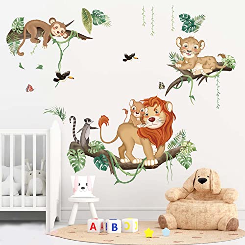 decalmile Jungle Animals Wall Stickers Monkey Lion Safari Wall Decals Baby Nursery Kids Room Living Room Home Decor 0 belly baby and beyond
