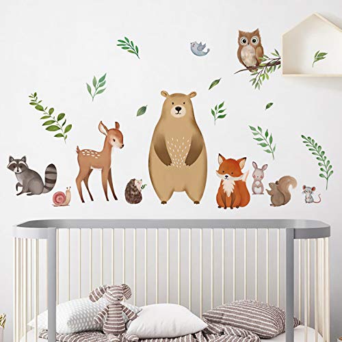 decalmile Large Woodland Animals Leaf Wall Decals Bear Fox Deer Wall Stickers Baby Nursery Kids Bedroom Classroom Wall Decor 0 belly baby and beyond