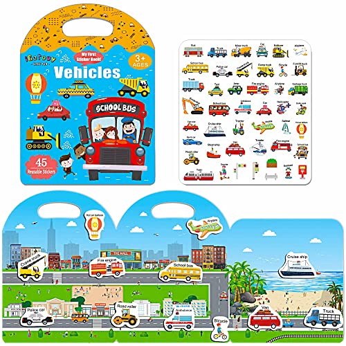 iGetooy Reusable Sticker Books for Kids Jelly Quiet Book Preschool Learning Activities Busy Book for Toddler Travel Toys Waterproof Stickers for Kids 2 3 4 5 6 Year Old Girls Boys Vehicles 0 belly baby and beyond