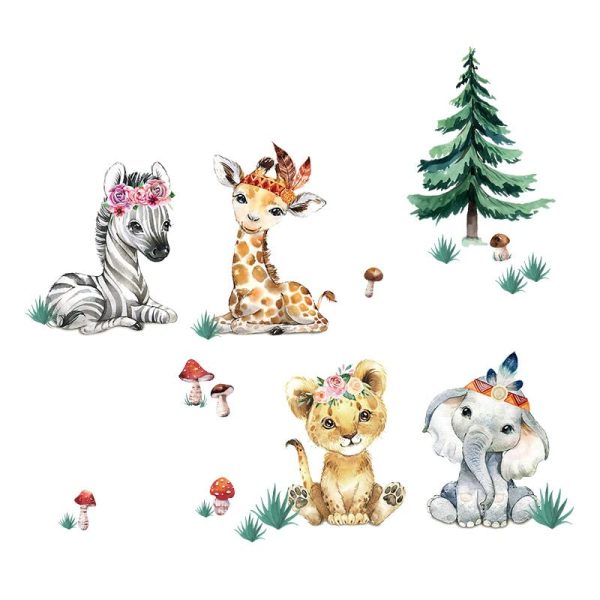 iMagitek Jungle Safari Animals Wall Decals Giraffe Elephant Zebra with Mushroom Tree Wall Stickers for Baby Nursery Kids Room Decor 0 belly baby and beyond