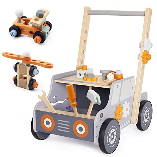 labebe Baby Push Walker Tool Bench for Toddlers Wooden Walker for Baby Boy and Girl Kids Workbench Baby Activity Center Toddler Montessori Toys for 1 3 Year Old 0 belly baby and beyond