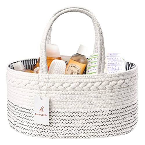 luxury little Diaper Caddy Organizer Large Cotton Rope Nursery Basket Changing Table Baby Diaper Storage Portable Car Organizer with Removable Divider Baby Shower Gifts White 0 belly baby and beyond