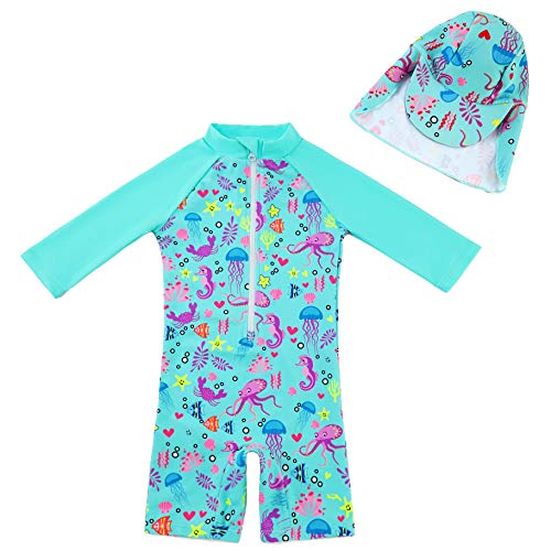 upandfast BabyToddler One Piece Zip Sunsuit with Sun Hat UPF 50 Sun Protection Baby Swimsuit 0 belly baby and beyond