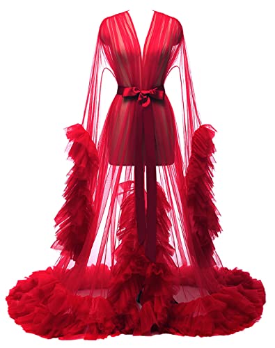 yinyyinhs Womens Tulle Robe Bridal Lingerie Bathgown Puffy Sheer Maternity Photoshoot 0 belly baby and beyond