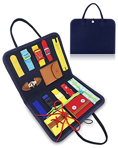 Exorany Busy Board Montessori Toys for Toddlers Sensory Toys Gifts for 1 2 3 4 Year Old Boys Girls Preschool Toddler Activities Educational Travel Toy Learning Basic Dress Skills Blue 0 belly baby and beyond
