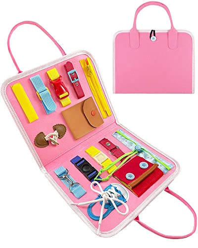 Exorany Busy Board Montessori Toys for Toddlers Sensory Toys Gifts for 1 2 3 4 Year Old Girls Boys Preschool Toddler Activities Educational Travel Toy Learning Basic Dress Skills Pink 0 belly baby and beyond