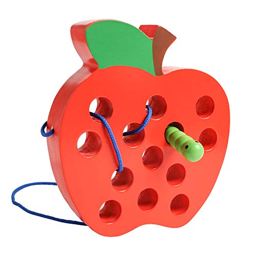 JCREN Wooden Lacing Apple Threading Toys Wood Lace Block Puzzle Shape Travel Game Toys Early Learning Fine Motor Skills Educational Gift for 3 4 5 Years Old Toddlers Baby Kids Boys 0 belly baby and beyond