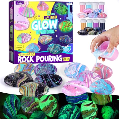 2 in 1 Rock Painting Art Kit Glow in The Dark Pouring Rock Kit Arts and Crafts for Kids Girls Boys Ages 6 8 8 12 Craft Paint Kits Art Toys Art Supplies Christmas Birthday Gift for Kids 0 belly baby and beyond