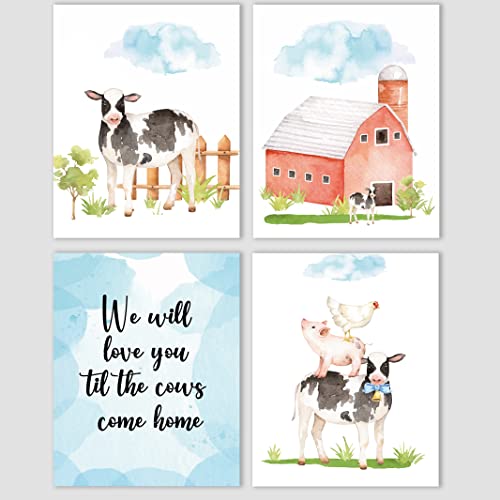 4 Pcs Watercolor Cute Farm Animals Wall Art Prints Nursery Decor Motivational Quotes Posters for Baby Room Playroom Nursery Wall Decor Cow Print Stuff Girls Boys Kids Room Decoration 8x10 in Unframed 0 belly baby and beyond