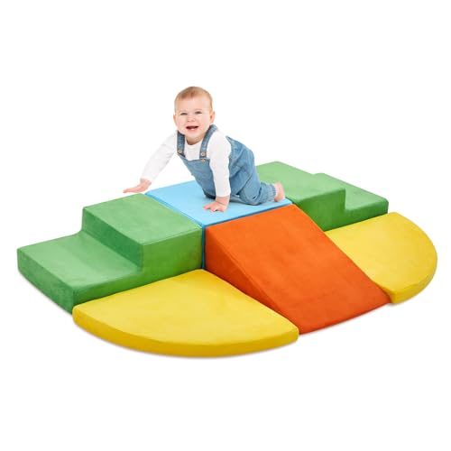 6 Pieces Kids Climbing Toys for ToddlersClimb Crawl Soft Foam Block Activity Play Set Foam Play Gym Climbing BlocksToddler Climbing Toys Indoor Soft Foam Toys for Kids Crawling and Sliding 0 belly baby and beyond