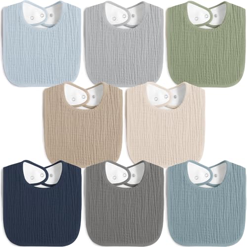 8 Pack Muslin 100 Cotton Baby Bibs for Unisex Soft and Absorbent Gender Neutral Set for Feeding and Drooling 0 belly baby and beyond