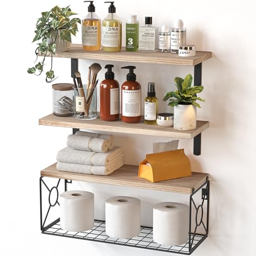 Amada Bathroom Shelves Over Toilet with Storage Basket Floating Shelves Wall Shelves for Home Organization Wall Decor BathroomKitchenLiving Room ShelvesNatural Wood 0 belly baby and beyond