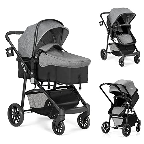 BABY JOY Baby Stroller 2 in 1 Convertible Carriage Bassinet to Stroller Pushchair with Foot Cover Cup Holder Large Storage Space Wheels Suspension 5 Point Harness Gray 0 belly baby and beyond