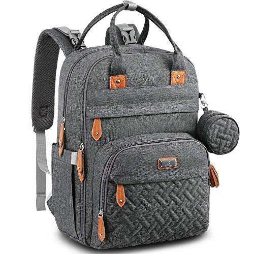 BabbleRoo Diaper Bag Backpack Multi function Waterproof Diaper Bag Travel Essentials Baby Tote with Changing Pad Stroller Straps Pacifier Case Unisex Dark Gray 0 belly baby and beyond