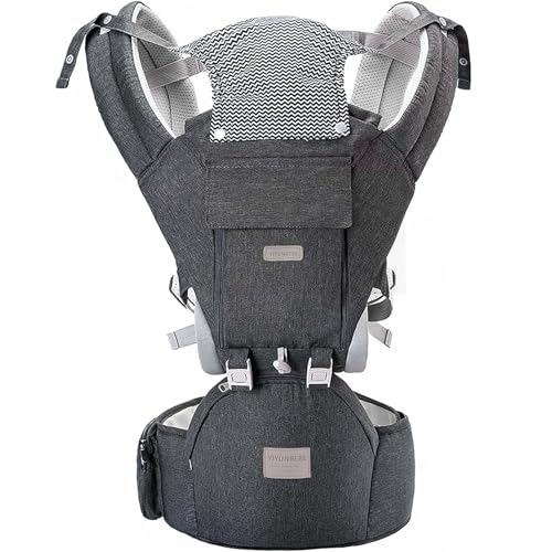 Baby Carrier YIYUNBEBE Baby Carrier with Hip Seat for Newborn to Toddler Adjustable 6 in 1 Baby Carrier with Hip Seat Lumbar Support Perfect for On The go Grey 0 belly baby and beyond