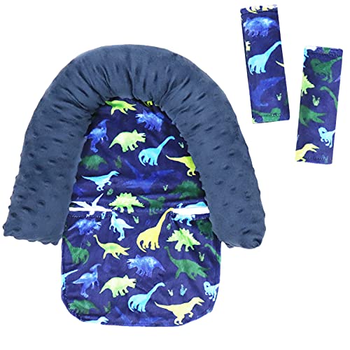 Baby Carseat Headrest and Strap Covers Dinosaur Minky Infant Strollers Head Support Seat Belt Cover Toddler Strollers Headrest and Neck Cover Car Accessories for Newborn Boys Girls 0 belly baby and beyond