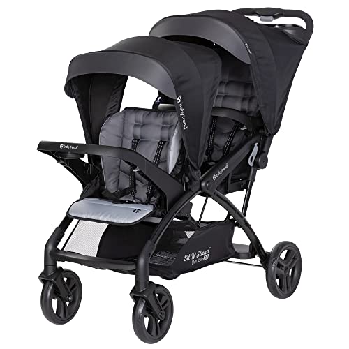 Baby Trend Sit N Stand Double Stroller 20 Twin Travel System for Babies Toddlers w 5 Pt Safety Harness Canopy Storage 2 Cup Holders Stormy 0 belly baby and beyond