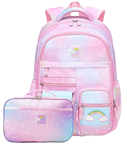Backpacks for Girls Kids Backpack School Bookbags with Insulated Lunch Box for School Elementary Girl School Bag with Laptop Compartments Galaxy Pink 0 belly baby and beyond